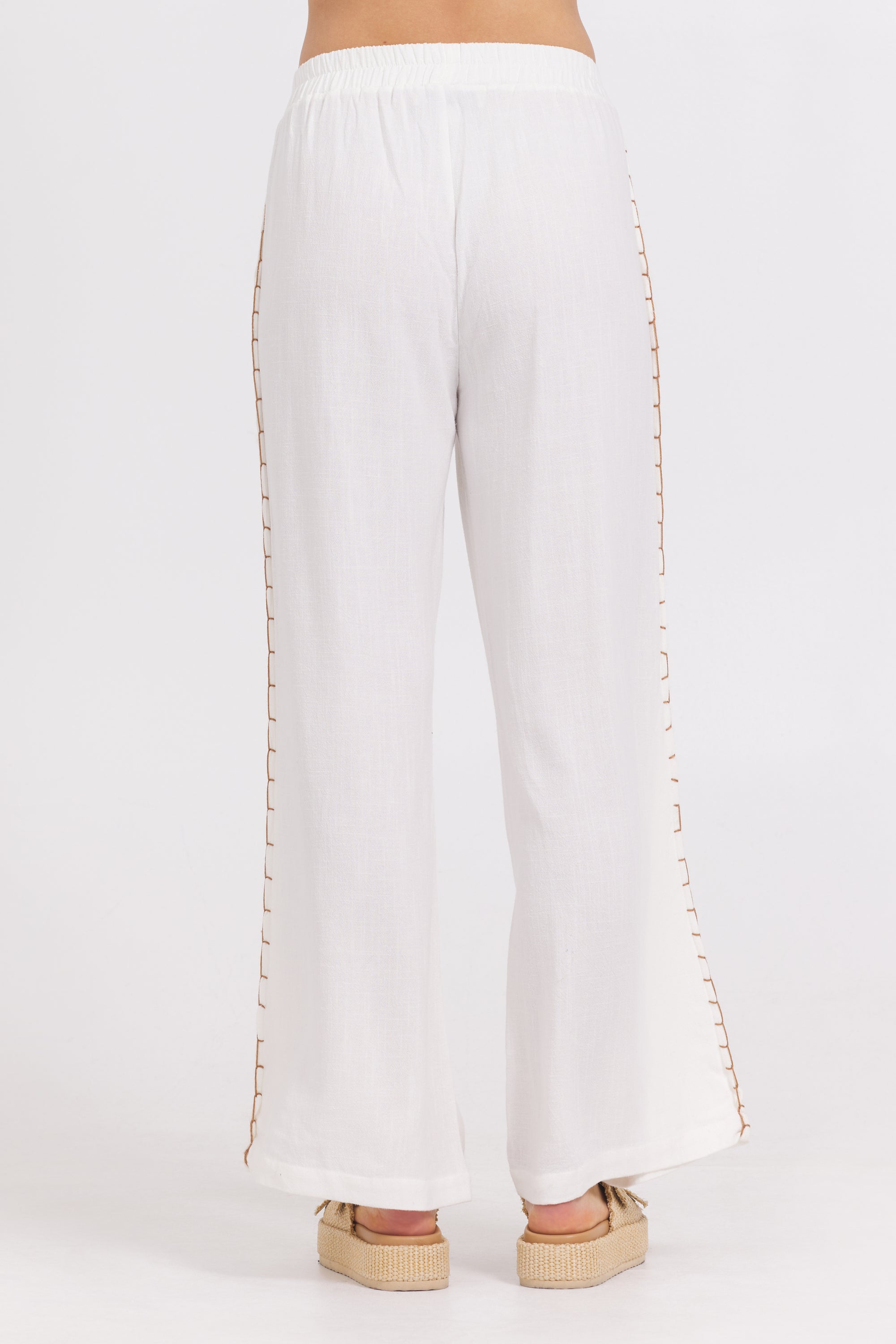 Washed Linen Wide Leg Pants w/ Whip Stitch | Vintage Havana White