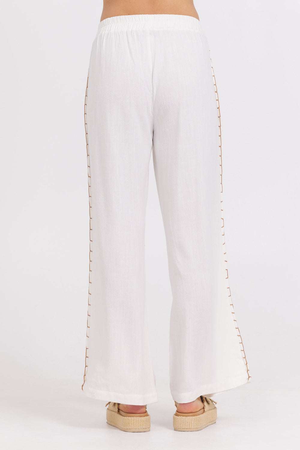 Washed Linen Wide Leg Pants w/ Whip Stitch | Vintage Havana White