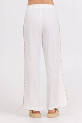 Washed Linen Wide Leg Pants w/ Whip Stitch | Vintage Havana White