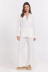 Washed Linen Wide Leg Pants w/ Whip Stitch | Vintage Havana White