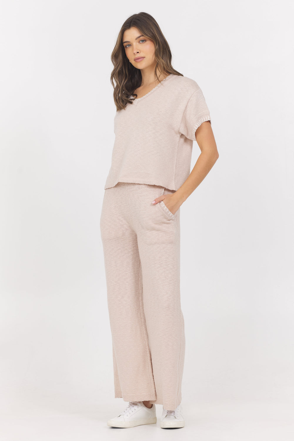 Knit Pants w/ Whipstitch | Vintage Havana Summer Sand with White