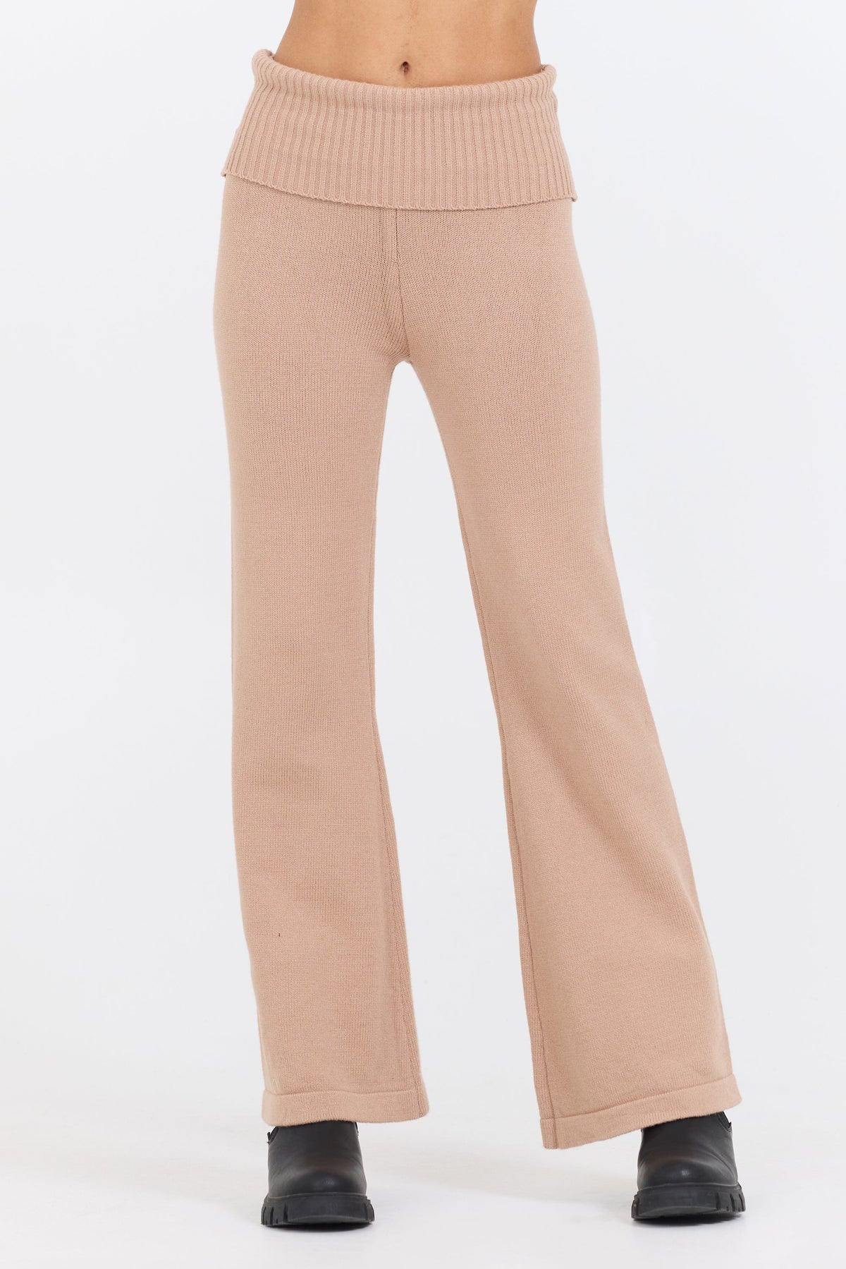 Salted Caramel Slim Fit Knit Fold Over Flare Pant | Vintage Havana Caramel