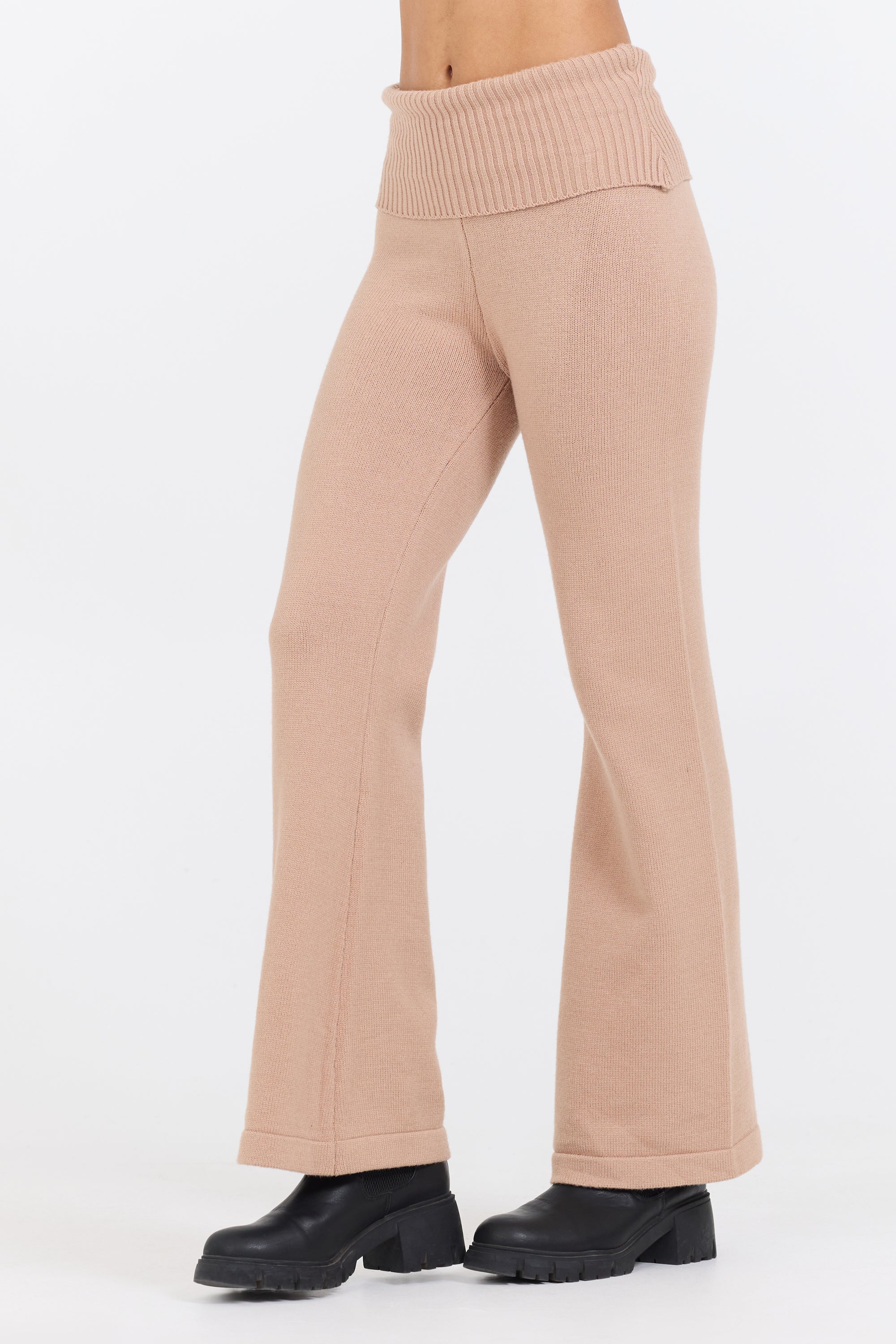 Salted Caramel Slim Fit Knit Fold Over Flare Pant | Vintage Havana Caramel