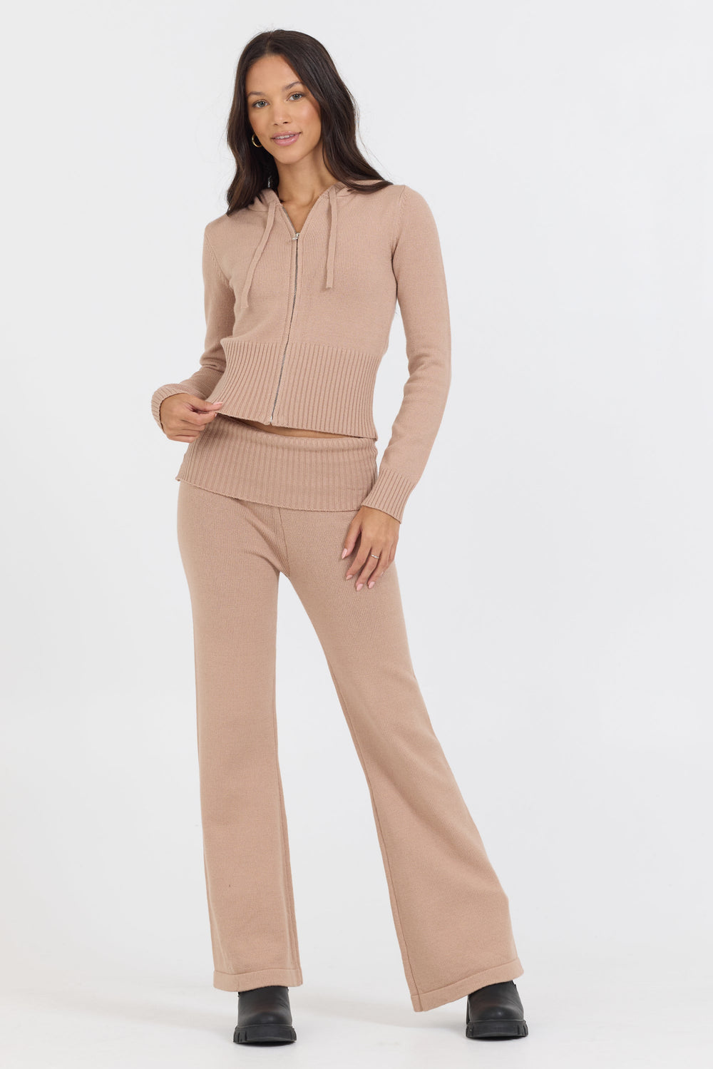 Salted Caramel Slim Fit Knit Fold Over Flare Pant | Vintage Havana Caramel