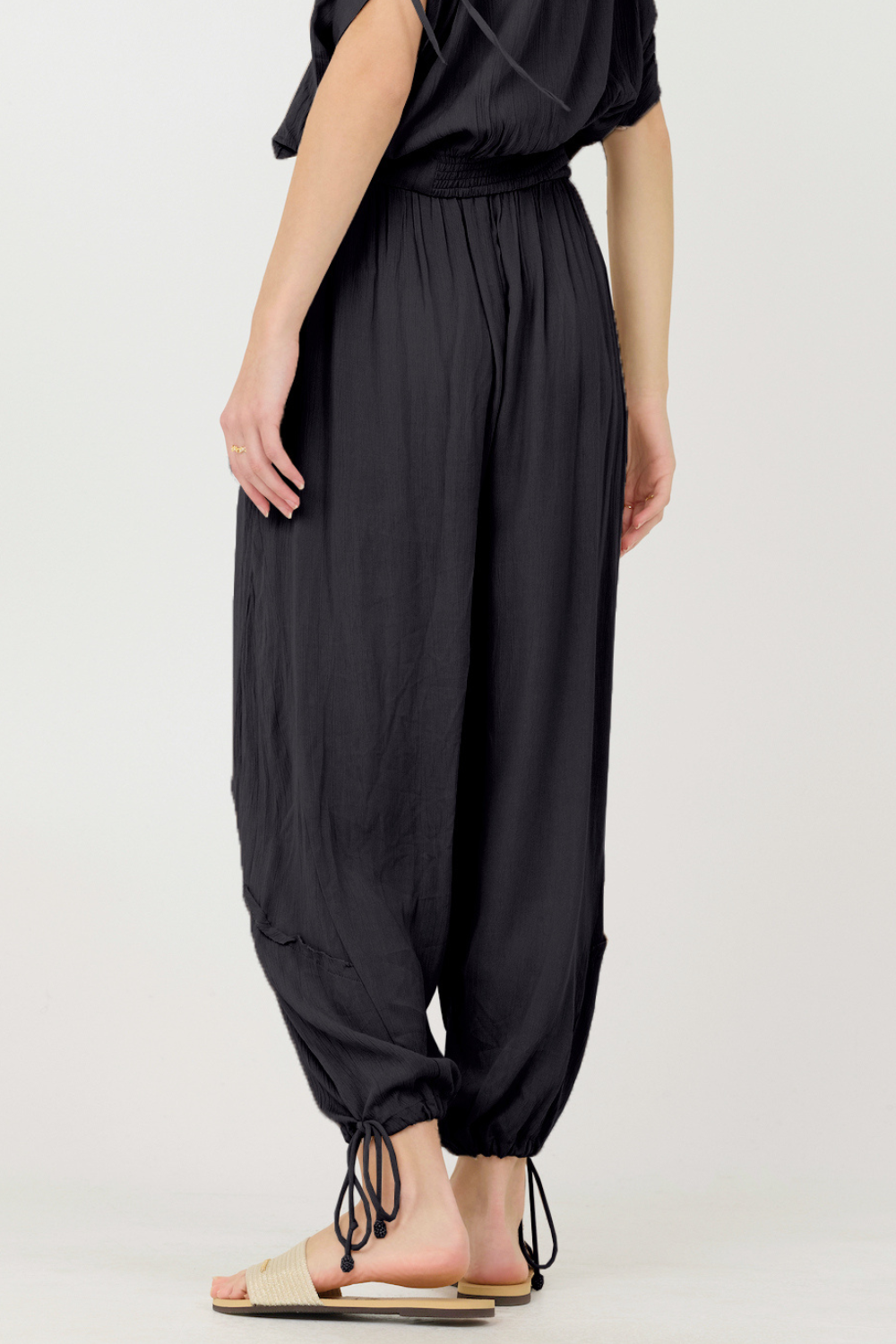 Black Rayon Crinkle Bottom Pants | Vintage Havana Black