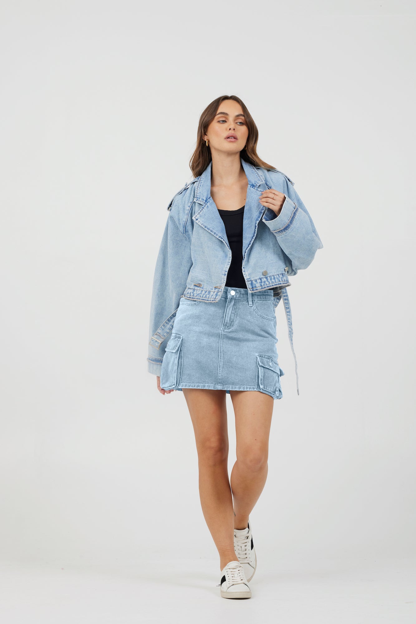 Light Wash Denim Cargo Skirt | Vintage Havana Light Wash