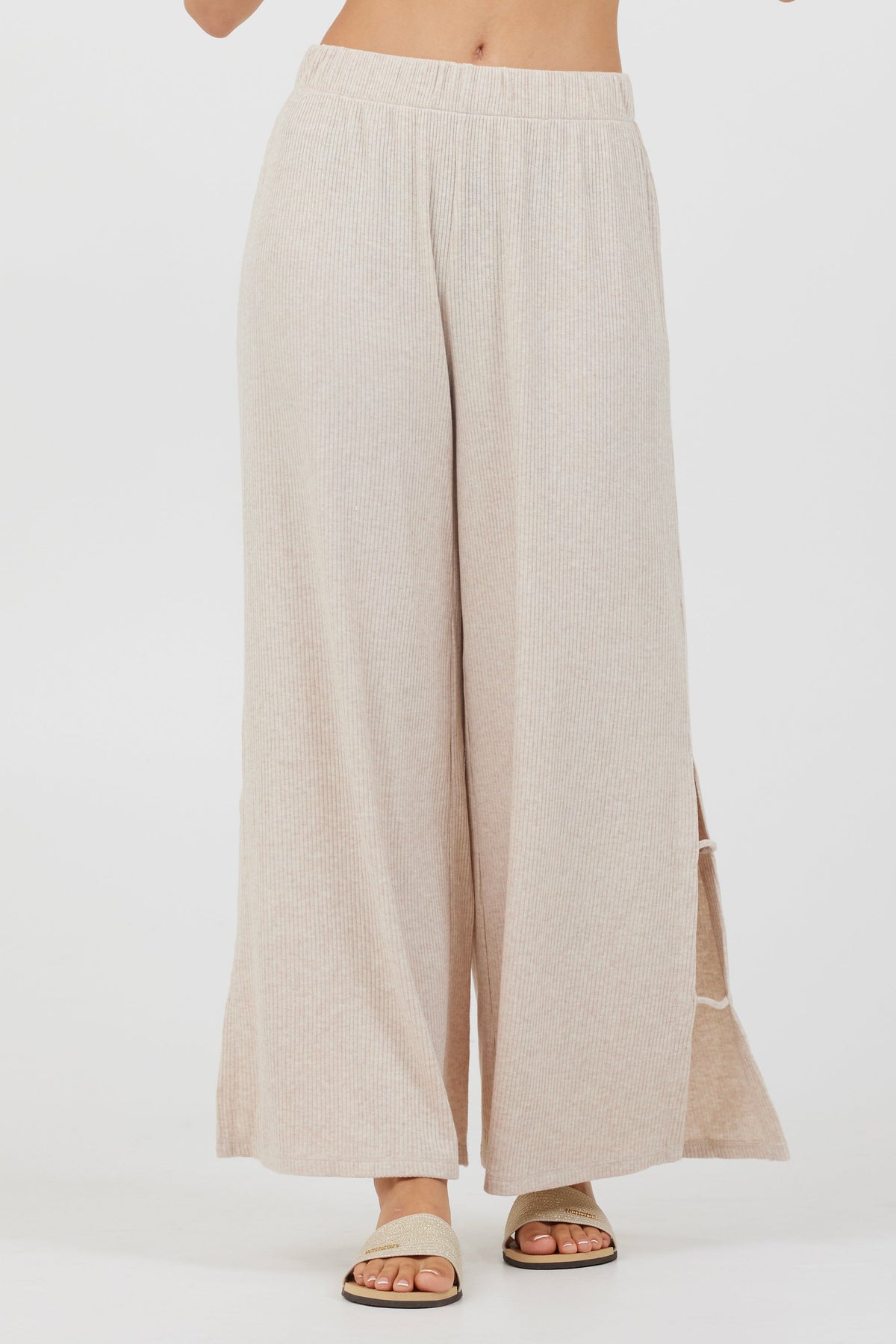 Heather Oatmeal Drapey Knit Cut Out Pants | Vintage Havana Heather Oatmeal