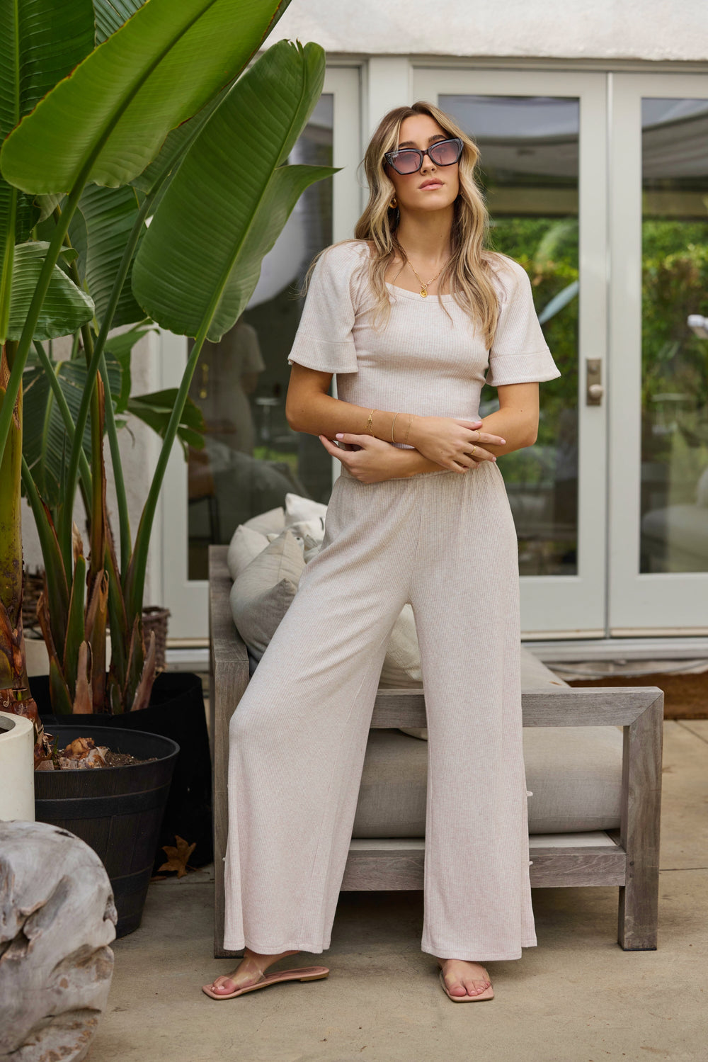 Heather Oatmeal Drapey Knit Cut Out Pants | Vintage Havana Heather Oatmeal