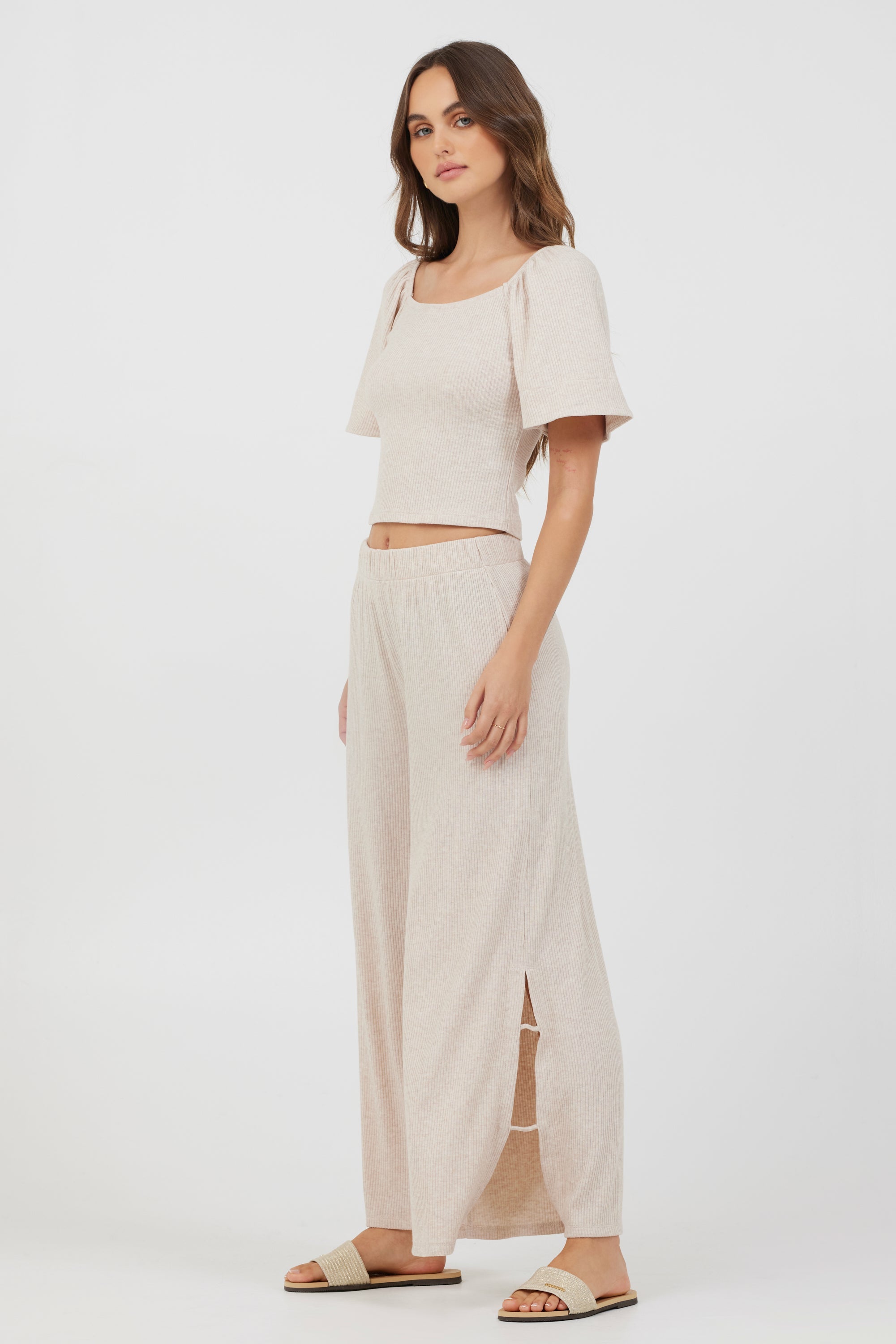 Heather Oatmeal Drapey Knit Cut Out Pants | Vintage Havana Heather Oatmeal