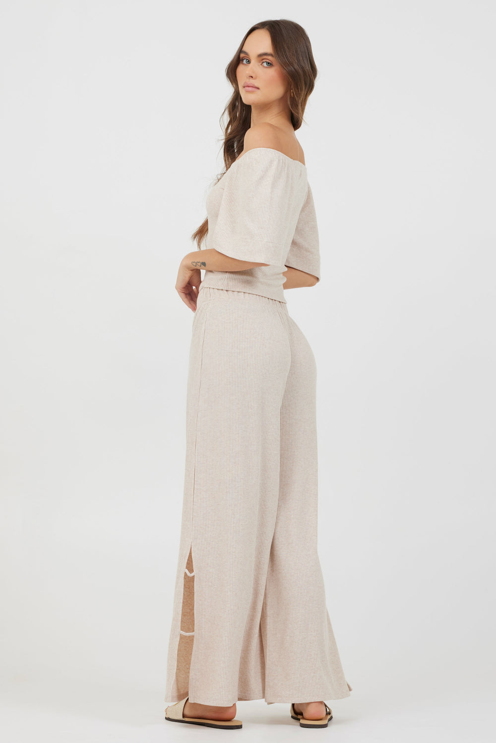 Heather Oatmeal Drapey Knit Cut Out Pants | Vintage Havana Heather Oatmeal