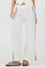 Cream Heather Grey Texture Knit Pant W Contrast Rib | Vintage Havana Cream Heather Grey