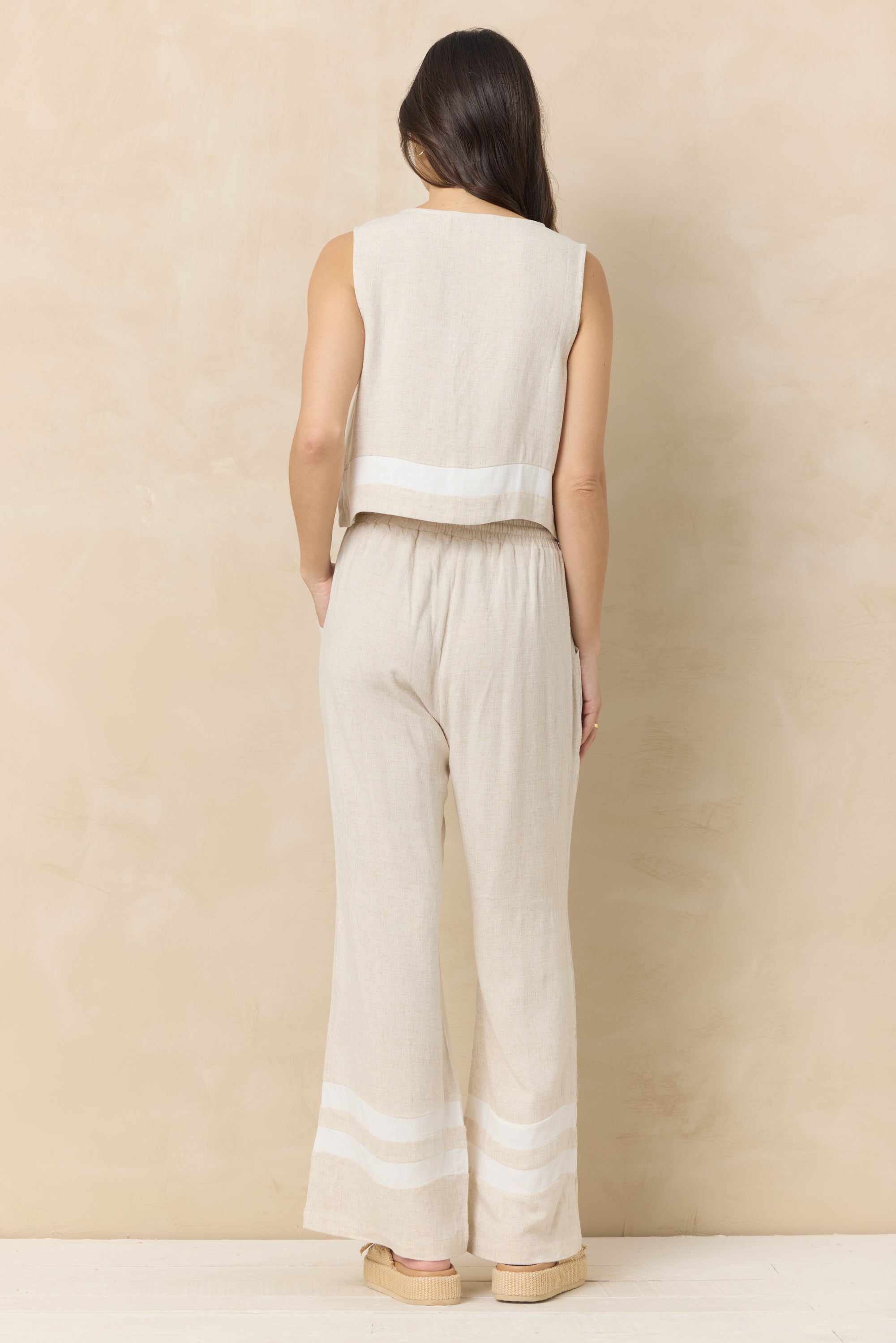 Linen Blend Tie Front Top with Contrast Stripe | Vintage Havana