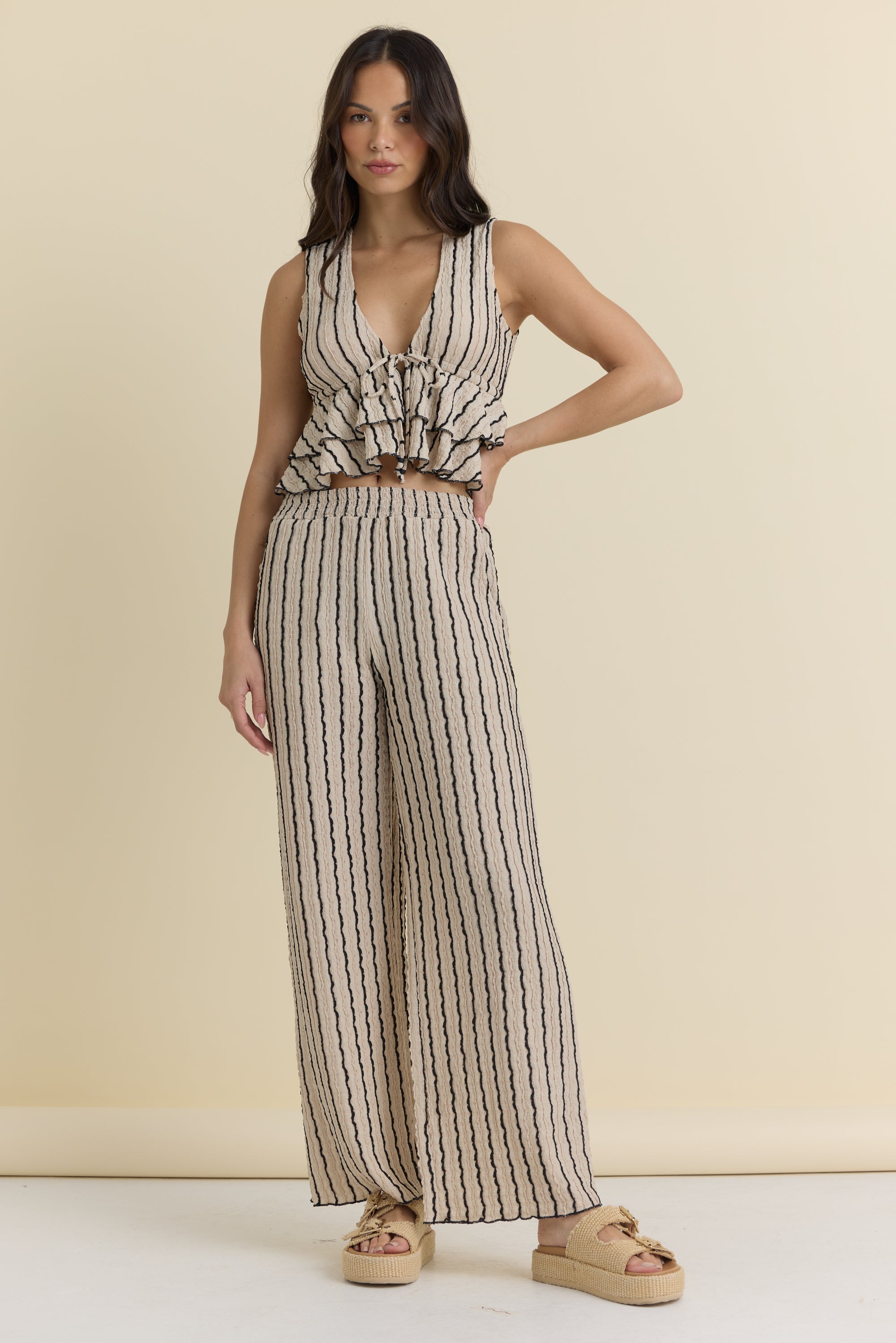 Novelty Knit Front Tie Top | Vintage Havana