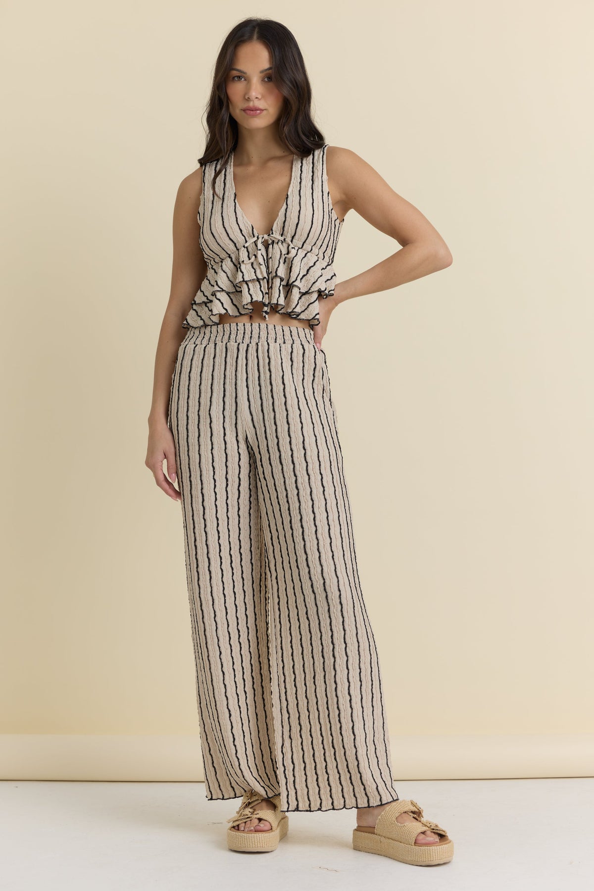 Novelty Knit Front Tie Top | Vintage Havana