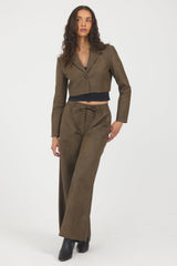 Faux Leather Cropped Blazer | Vintage Havana Brown