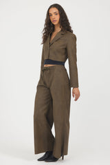 Faux Leather Cropped Blazer | Vintage Havana Brown