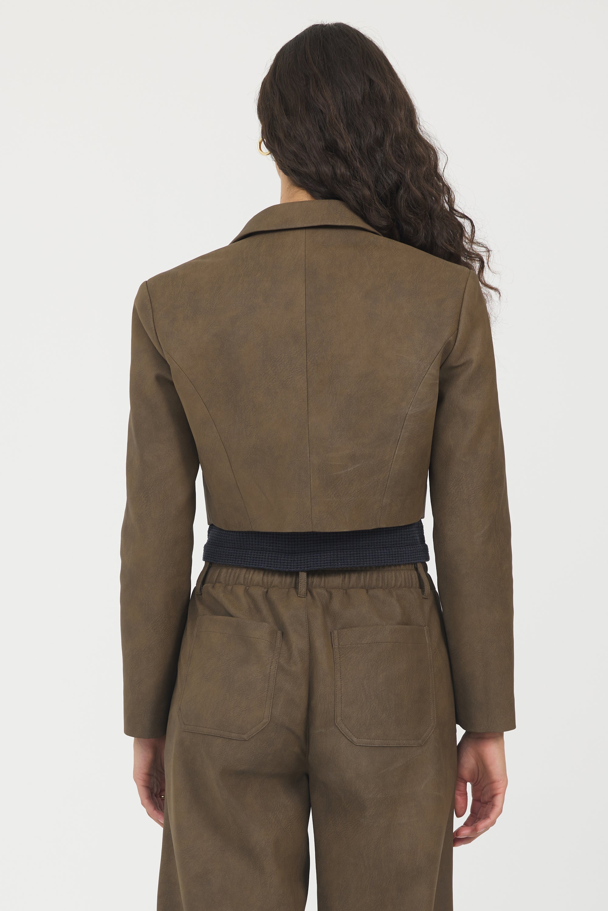 Faux Leather Cropped Blazer | Vintage Havana Brown