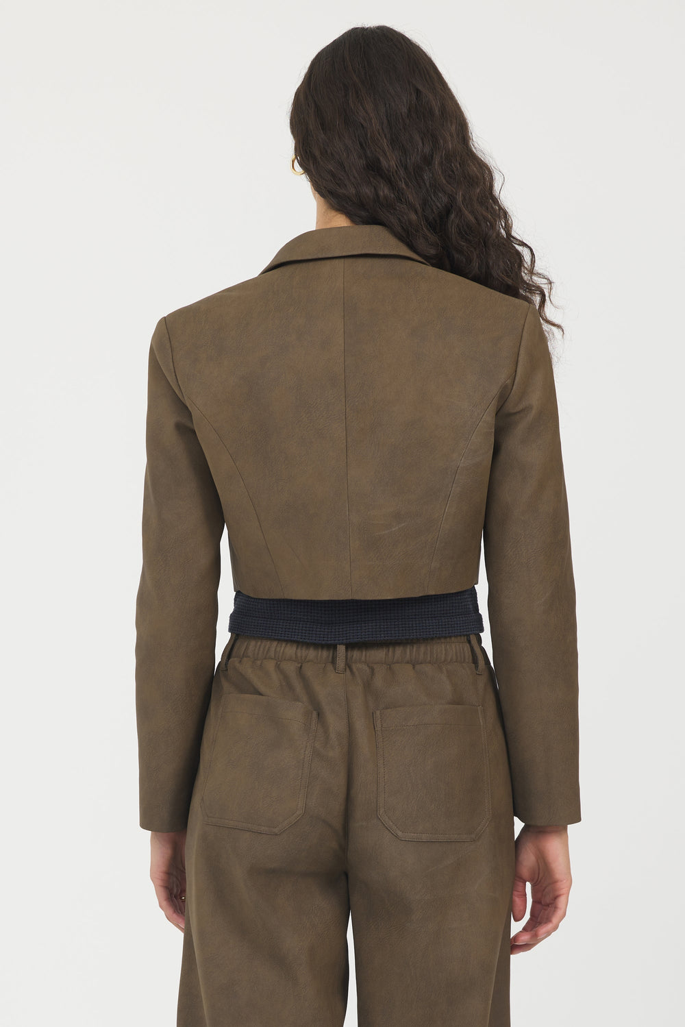 Faux Leather Cropped Blazer | Vintage Havana Brown