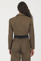 Faux Leather Cropped Blazer | Vintage Havana Brown