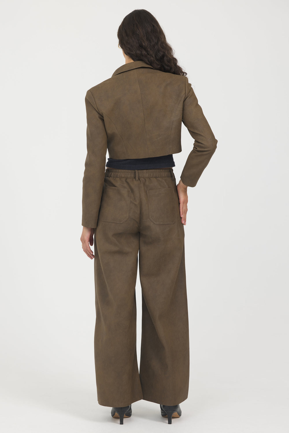 Faux Leather Cropped Blazer | Vintage Havana Brown