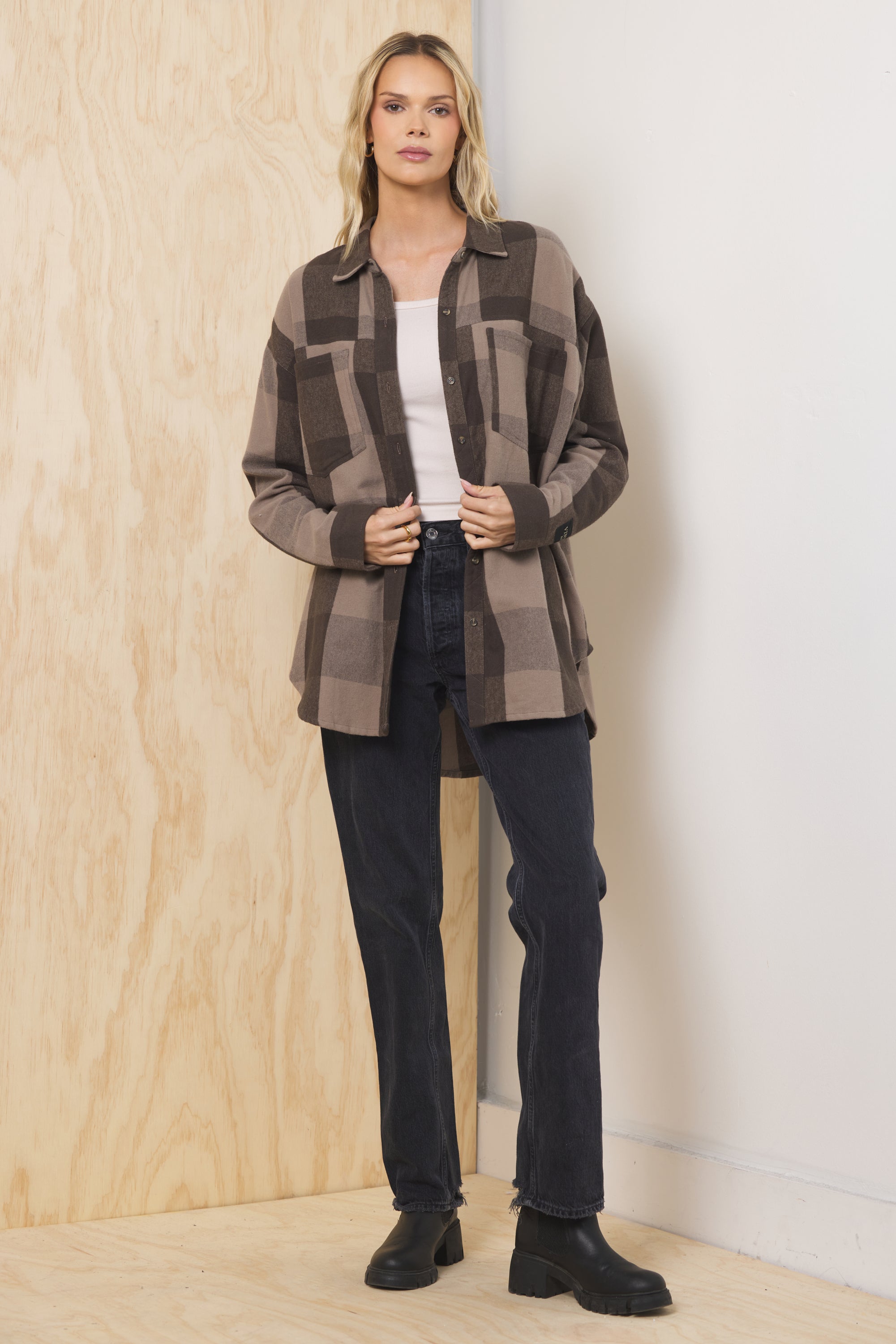 Oversized Flannel Button Down | Vintage Havana Cedarwood Plaid
