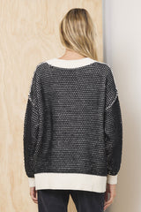 Honeycomb Knit V Neck Sweater | Vintage Havana Ivory/Black
