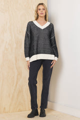 Honeycomb Knit V Neck Sweater | Vintage Havana Ivory/Black