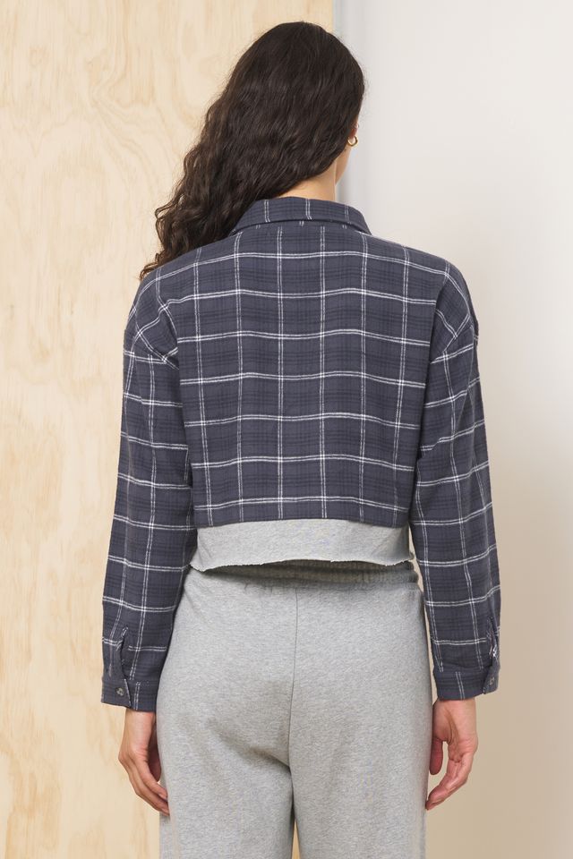 Flannel Shirt w/ French Terry Hem | Vintage Havana Midnight Plaid w/ Moon Grey