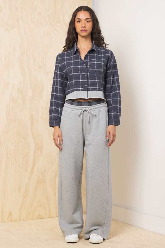 Flannel Shirt w/ French Terry Hem | Vintage Havana Midnight Plaid w/ Moon Grey