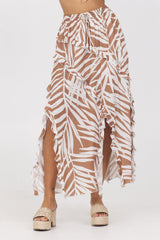 Printed Rayon Ruffle Maxi Skirt | Vintage Havana Bronze Palm Print