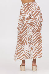Printed Rayon Ruffle Maxi Skirt | Vintage Havana Bronze Palm Print