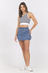 Washed Denim Tencel Bubble Skort | Vintage Havana Washed Denim