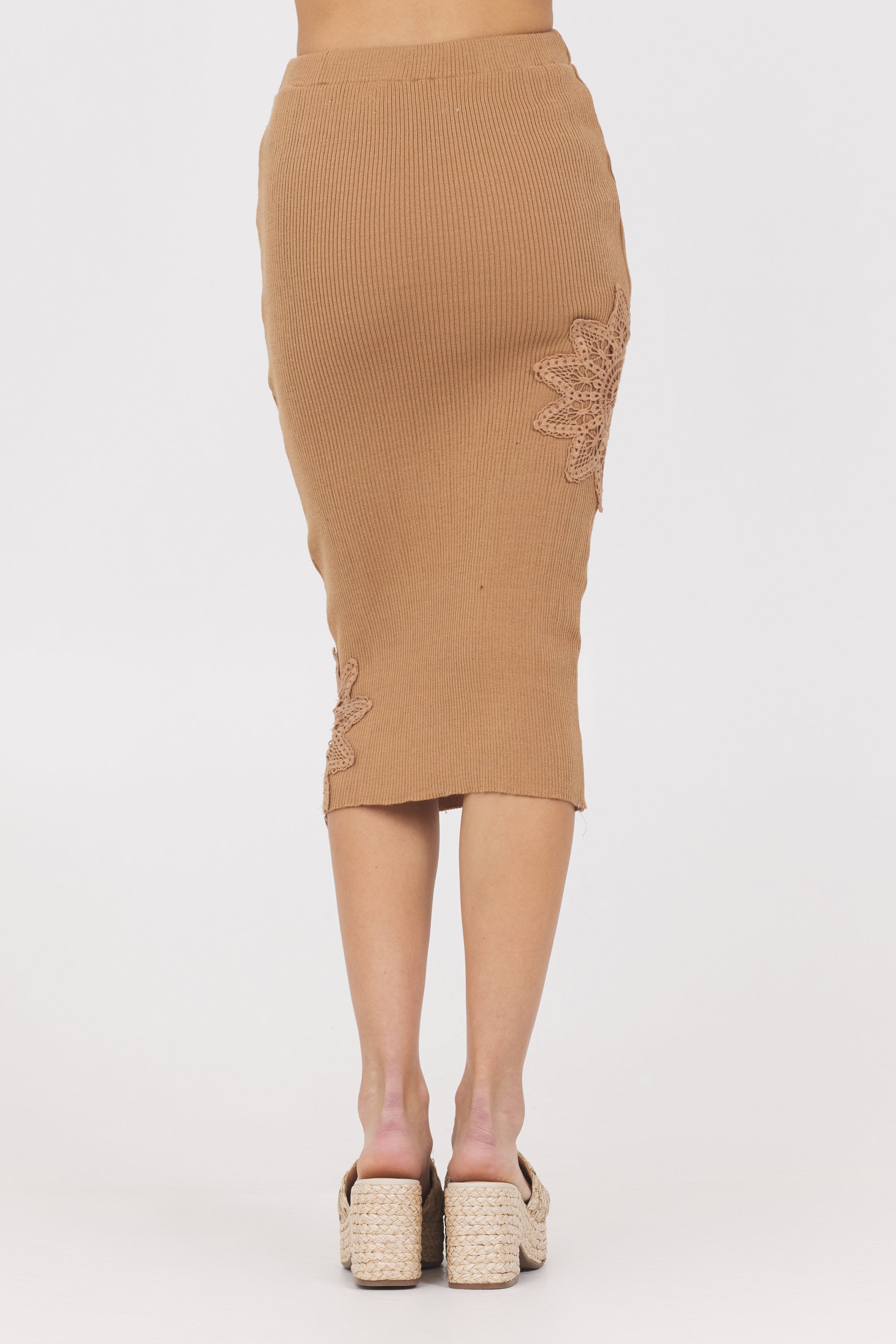 Caramel Rib Midi Skirt w/ Crochet Insert | Vintage Havana Caramel