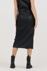 Black leather Zip Front Midi Skirt | Vintage Havana Black