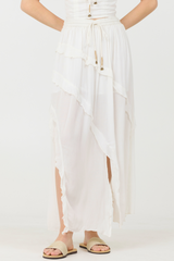Clean White Rayon Crinkle Ruffle Maxi Skirt | Vintage Havana Clean White