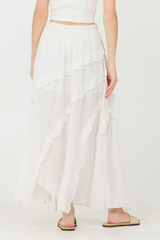 Clean White Rayon Crinkle Ruffle Maxi Skirt | Vintage Havana Clean White