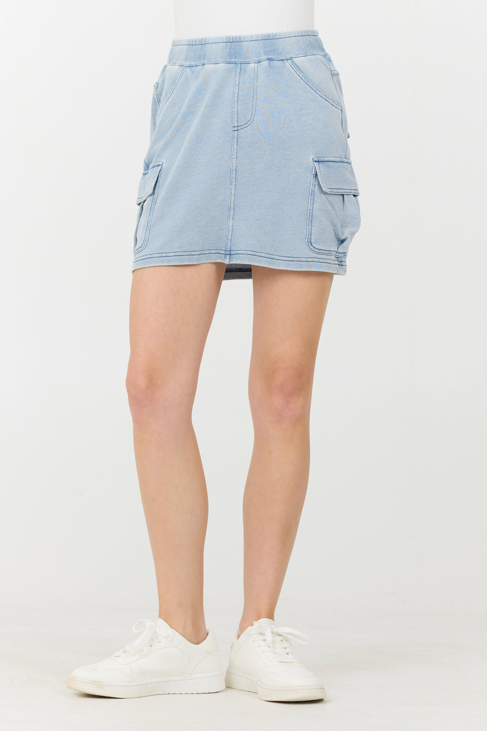 Washed Denim Terry Fleece Cargo Skirt | Vintage Havana Washed Denim