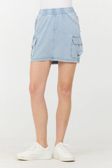 Washed Denim Terry Fleece Cargo Skirt | Vintage Havana Washed Denim
