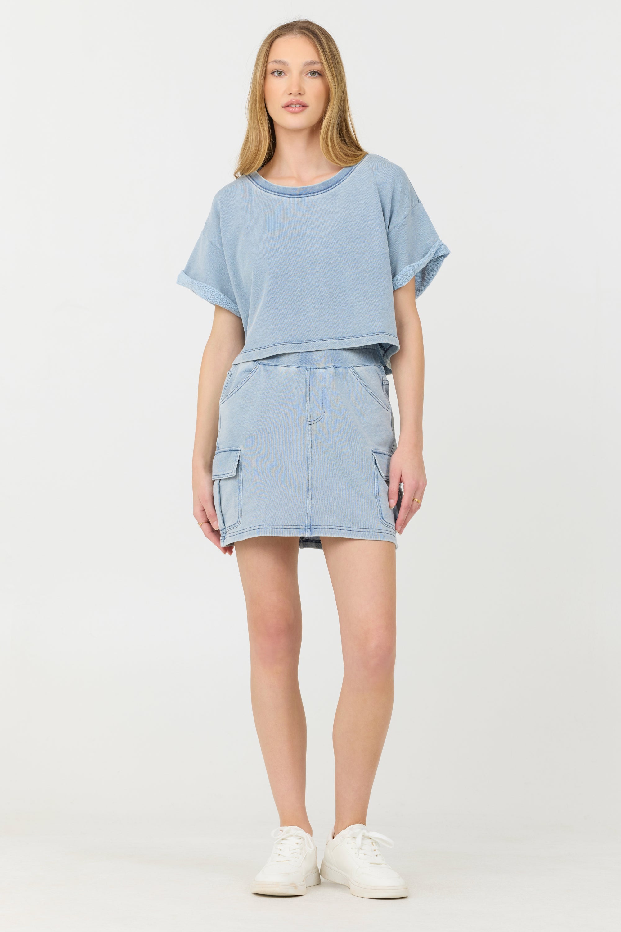 Washed Denim Terry Fleece Cargo Skirt | Vintage Havana Washed Denim