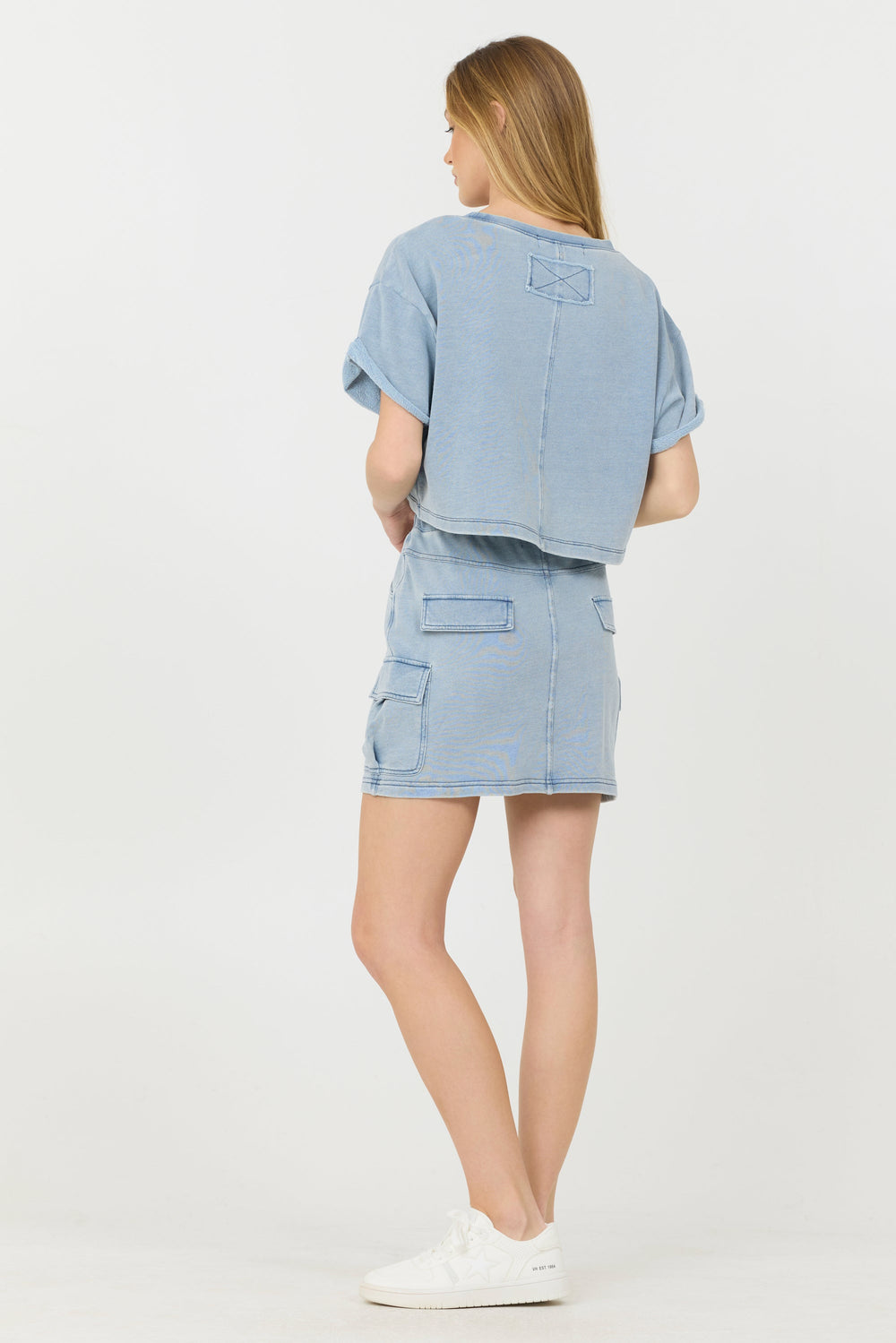 Washed Denim Terry Fleece Cargo Skirt | Vintage Havana Washed Denim