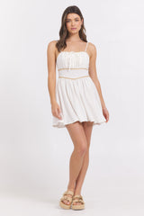 White Mini Dress w/ Tan Whip Stitch | Vintage Havana White