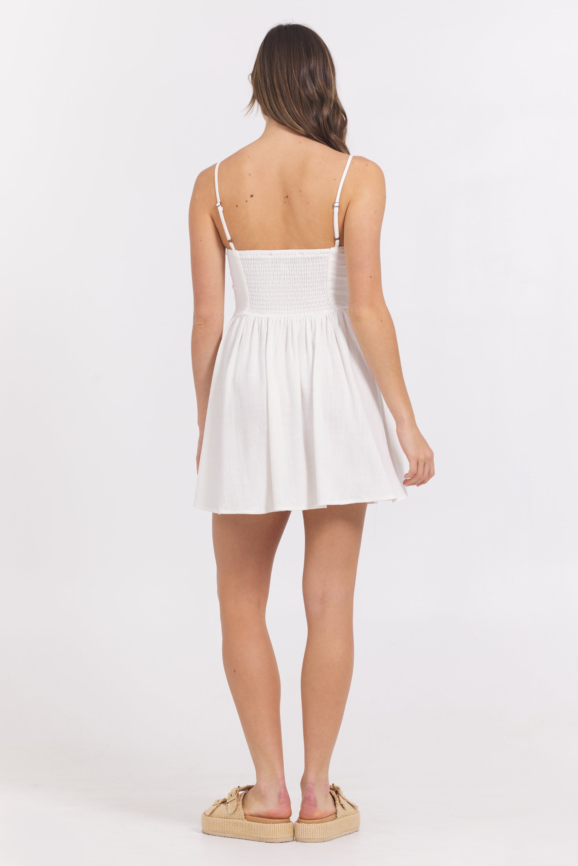 White Mini Dress w/ Tan Whip Stitch | Vintage Havana White