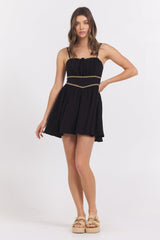 Black Mini Dress w/ Tan Whip Stitch | Vintage Havana Black