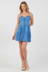 Hightide Blue Ruffle Trim Tiered Dress | Vintage Havana Hightide Blue