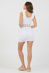 White Ruffle Sleeve Crochet Dress | Vintage Havana White
