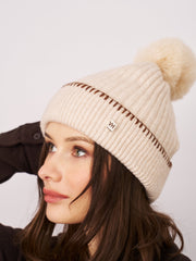 RIBBED POMPOM BEANIE - IVORY/TAN | Vintage Havana Ivory/Tan