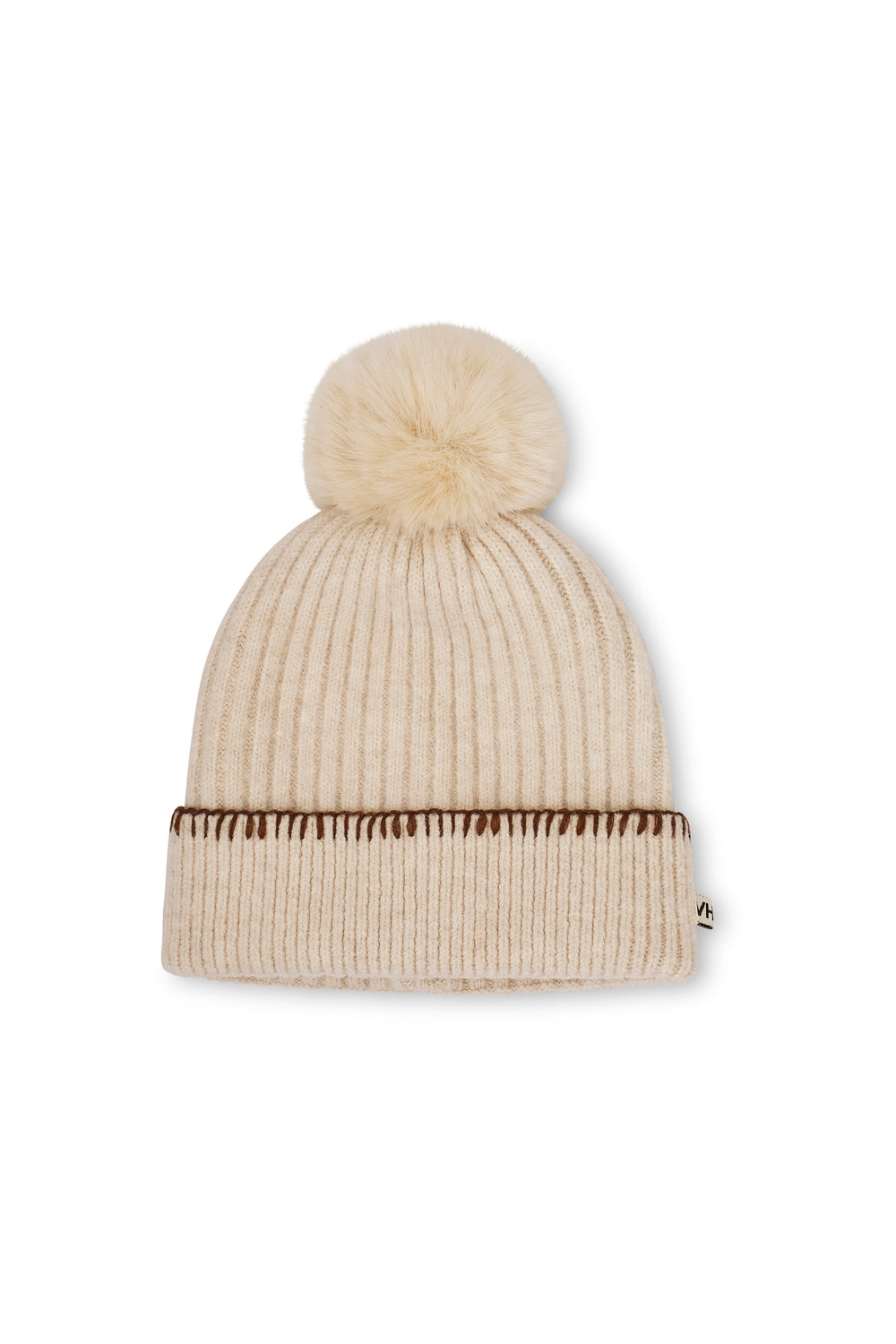 RIBBED POMPOM BEANIE - IVORY/TAN | Vintage Havana Ivory/Tan