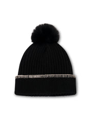 RIBBED POMPOM BEANIE - BLACK/IVORY | Vintage Havana Black/Ivory