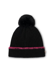 RIBBED POMPOM BEANIE - BLACK/PINK | Vintage Havana Black/Pink