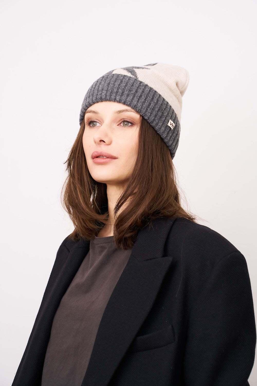 STAR PATTERN BEANIE | Vintage Havana Charcoal
